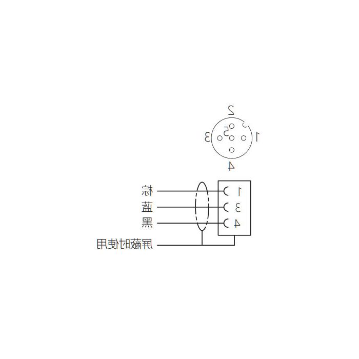 M12 3Pin, straight female, high temperature resistance 120℃, single-end precast PUR flexible cable, black sheath, 64H001-XXX